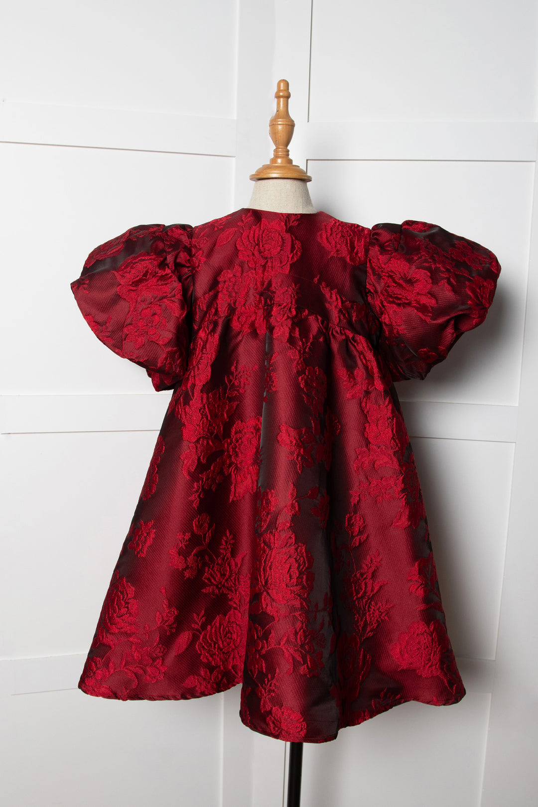 Burgundy Balloon Sleeves Jacquard Dress – Maison Q